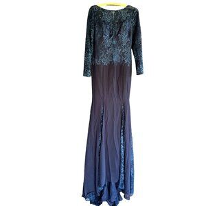 NWT Bridess Navy Long Sleeve Mermaid Bateau Lace Formal Dress Sz US 4/UK 8/EU 34
